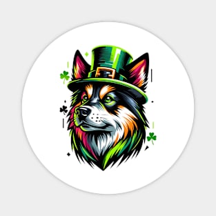 Norwegian Buhund Embraces St Patrick's Day Spirit Magnet